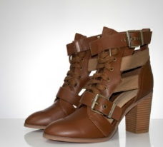 Brown Heeled Cutout Ankle Boots