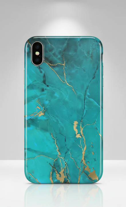 Funda de lujo para teléfono móvil en mármol azul turquesa con detalles dorados
