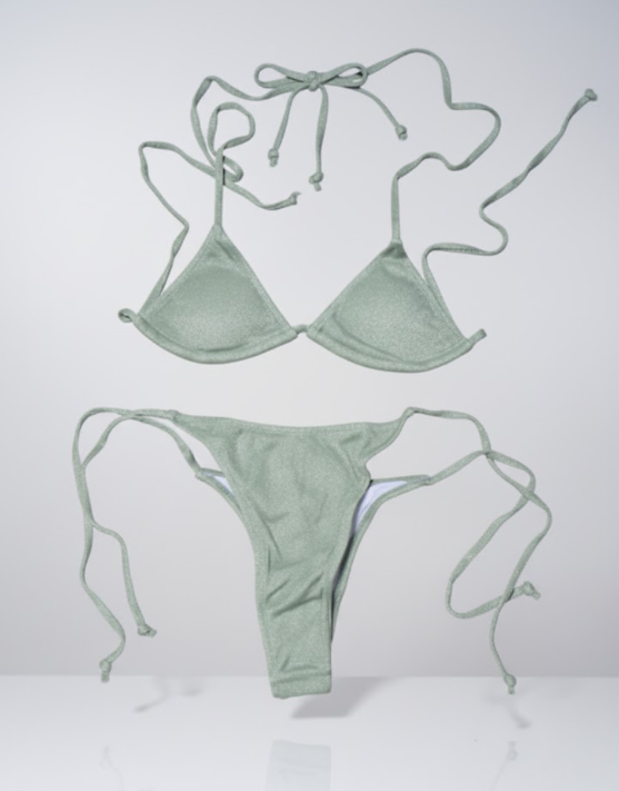 Size S Shimmer Sage Green Bikini - Adjustable Straps