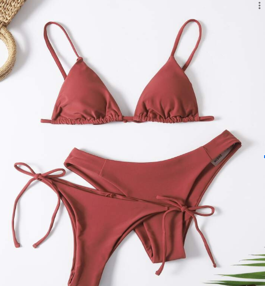 Women's Solid 3-Piece Triangle Bikini Swimsuit Set