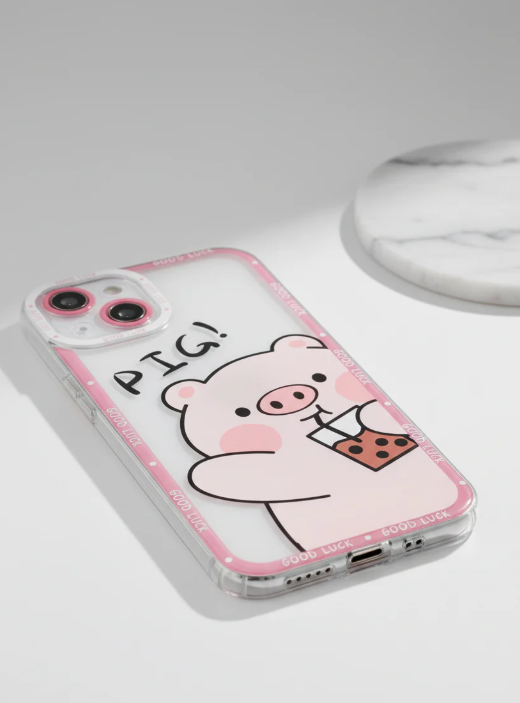 Cute Pig Bubble Tea Clear Phone Case