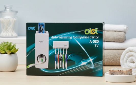 OLET A-580 Auto Squeezing Toothpaste Dispenser & Toothbrush Holder Set