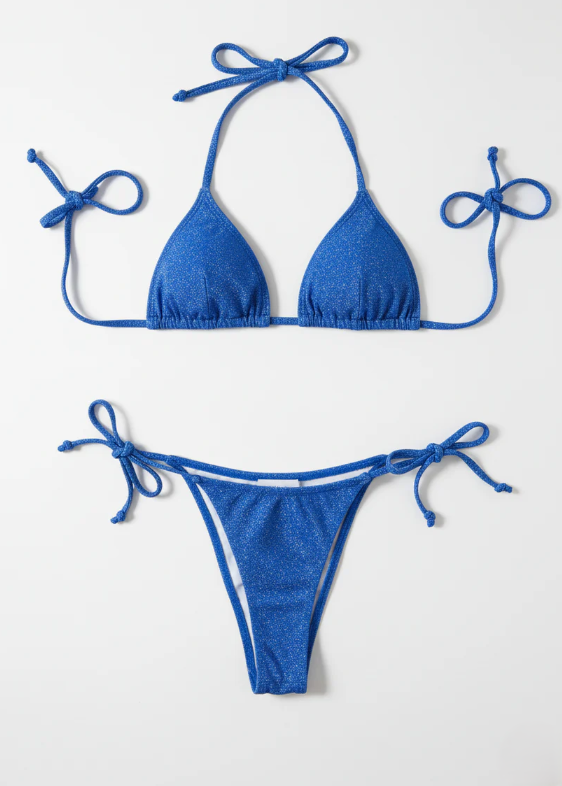 Sparkling Royal Blue Glitter String Bikini Set