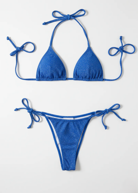 Sparkling Royal Blue Glitter String Bikini Set