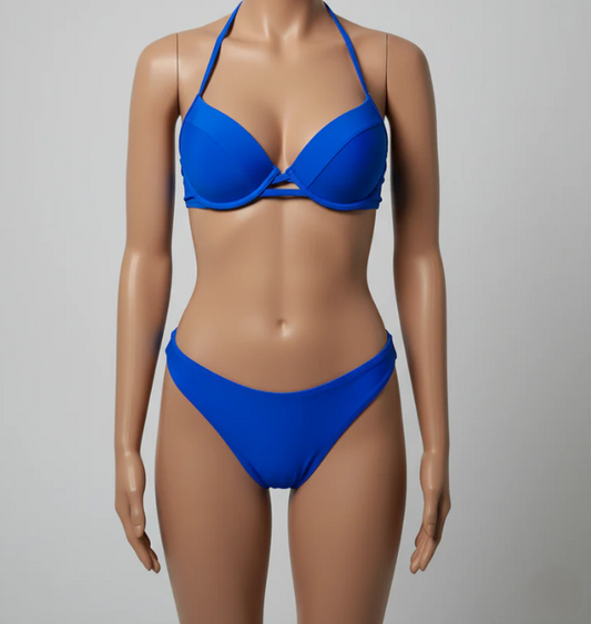 Chic Blue One-Shoulder Cutout Bikini Set