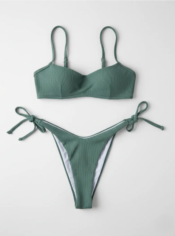 Ribbed Knit Triangle Bikini Set