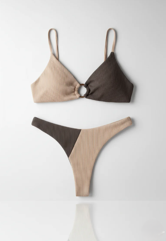 Ribbed Color Block Bikini Set