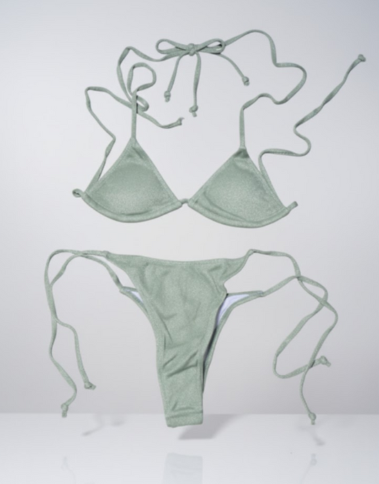 Size S Shimmer Sage Green Bikini - Adjustable Straps