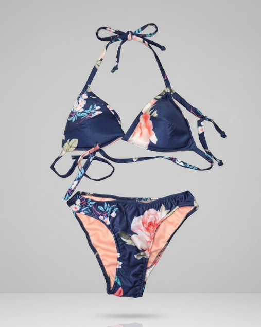 Navy Blue Floral Print Bikini Set
