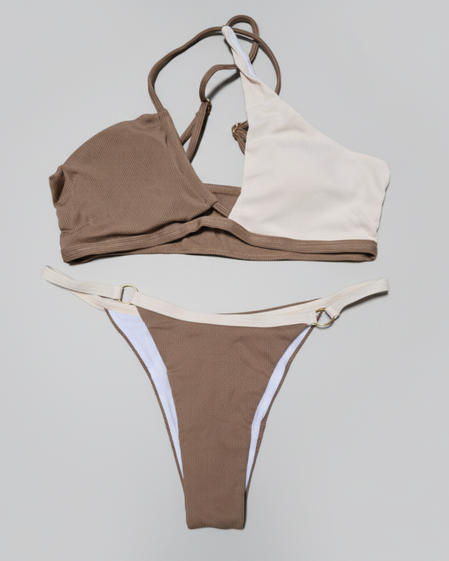 Two-Tone High-Waisted Bikini Set