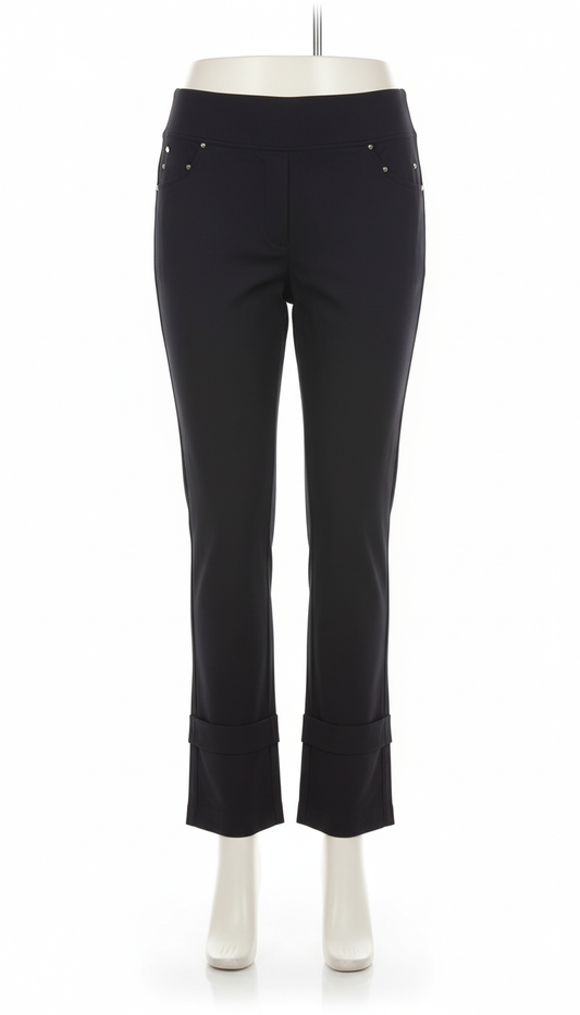 Women's Black Stretch Ankle Pants with Stud Detail, Size 16 | Versatile & Comfortable