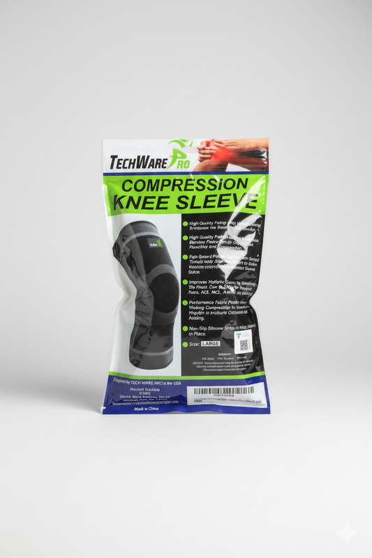 Rodillera TechWare Pro: Alivio del dolor y compresión para hombres y mujeres que practican running, deportes, artritis y prevención de lesiones articulares.